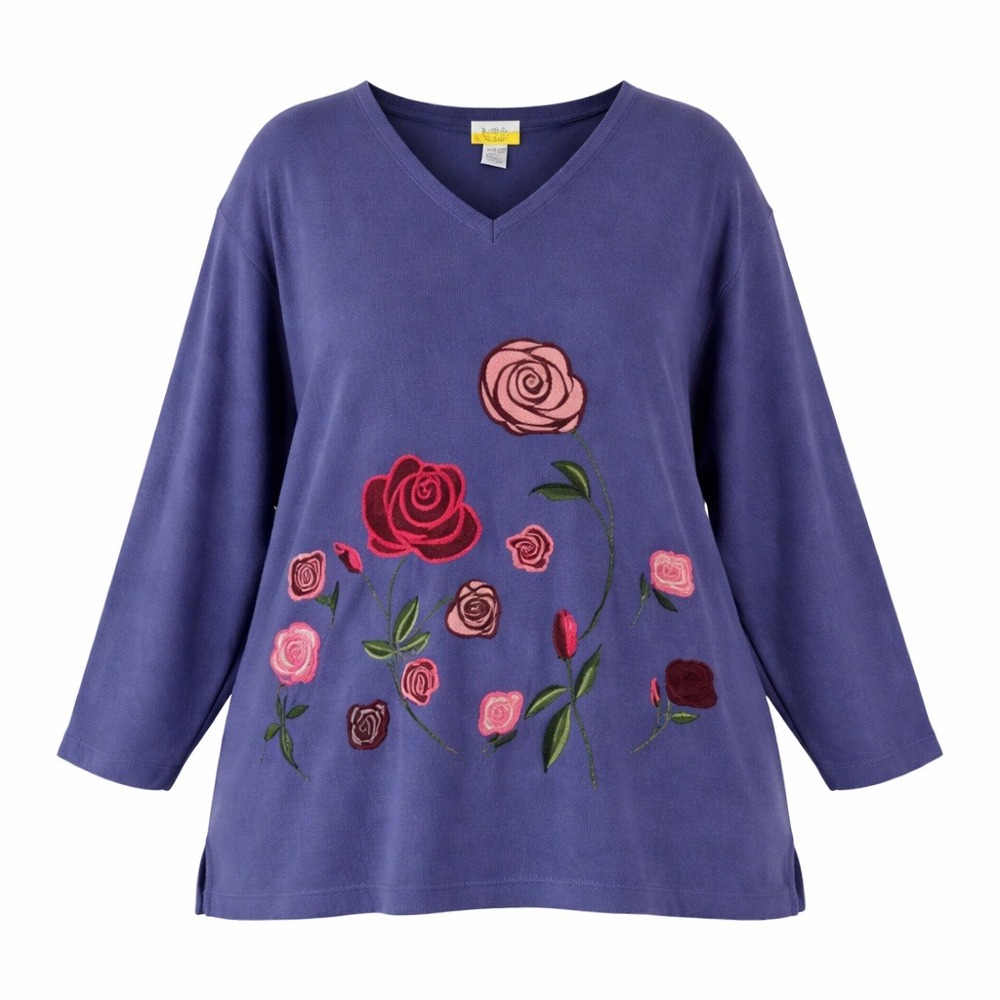 C.S.T Sport Vintage Coastal Sweatshirt Womens‎ Floral Embroidered Periwinkle 2X
